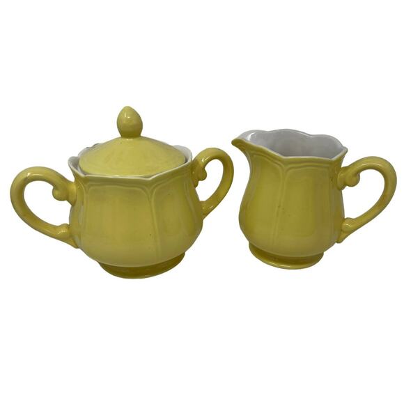 Vintage Federalist Ironstone Buttercup Yellow Ceramic Sugar Bowl & Creamer Set - Picture 1 of 16